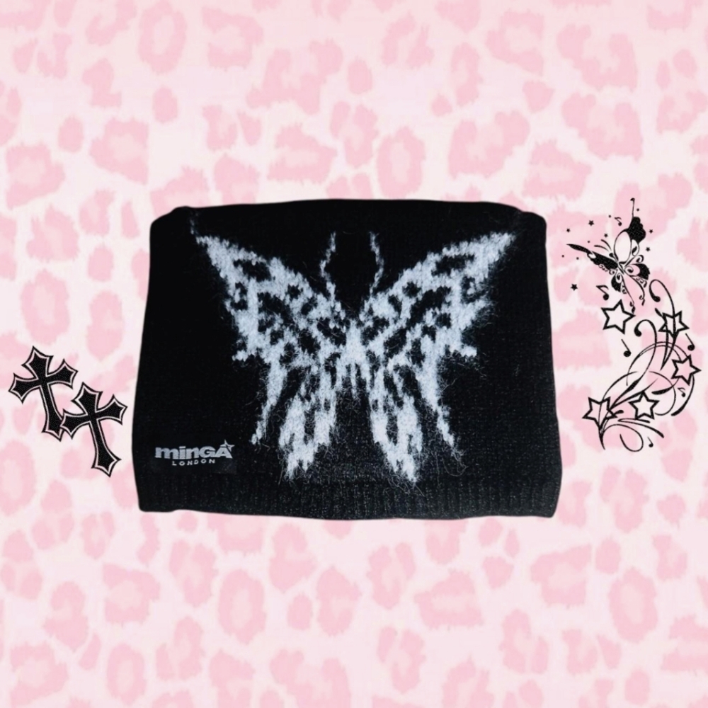 NWT Minga London Grunge Emo Deadstock Cat Ear Butterfly Beanie